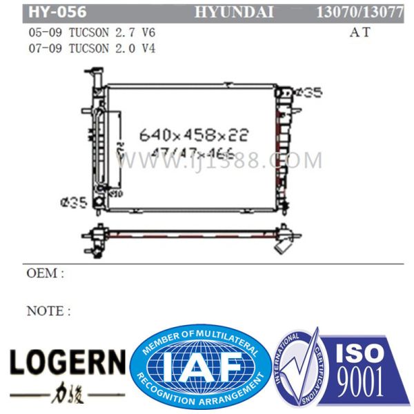 Buy Water Cooled Hyundai Car Radiator For Tucson 2.7'05-09 / Tucson 2.0' 07-09 at wholesale prices