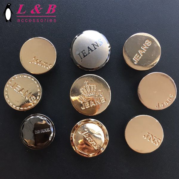 2021 New designs Custom Brand Name Shiny Gold Zamac demin Jeans Button