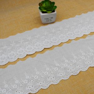 9cm Polyester White Lace Embroidered Fabric For Dress