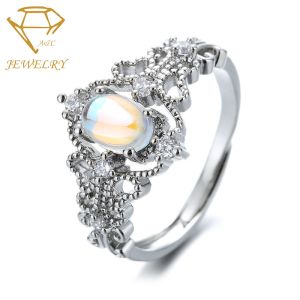 Quality Adjustable Moonstone Personalized Silver Ring Nickel Free for sale