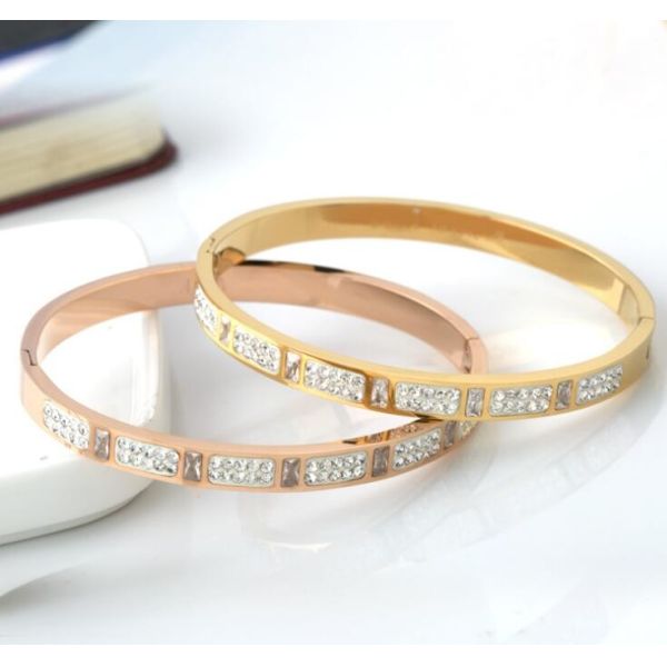 Fashion Girls Stainless Steel Diamond Pave Gold Bracelet for Girl Jewelry
