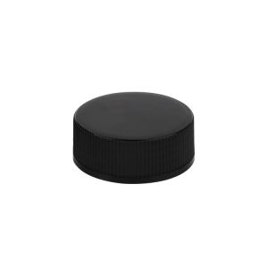 32/400 Black Ribbed Plastic Screw On Cap Sealed Rotating Cap For Cosmetic