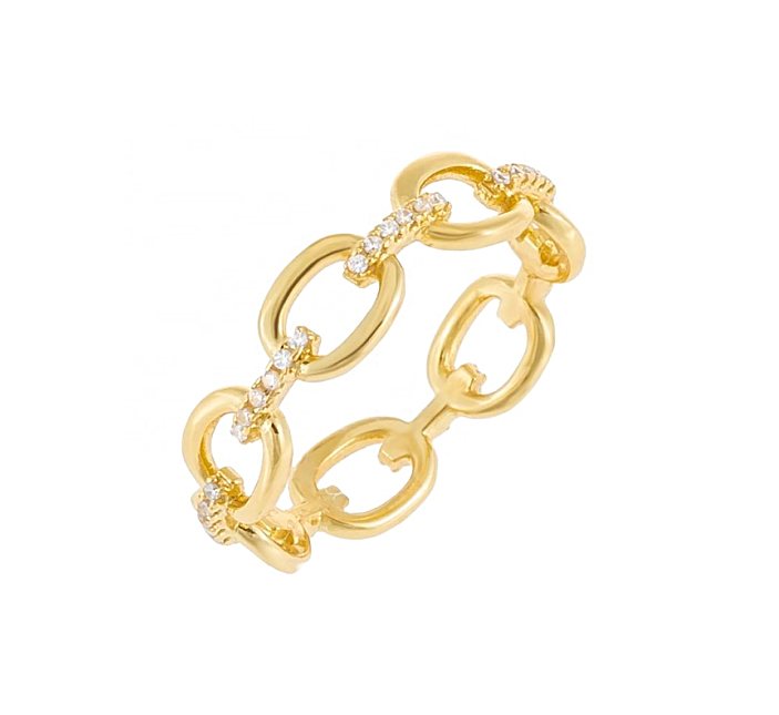 Silver 14K Gold Plated Link Ring with Clear CZ Offered by OEM in Silver