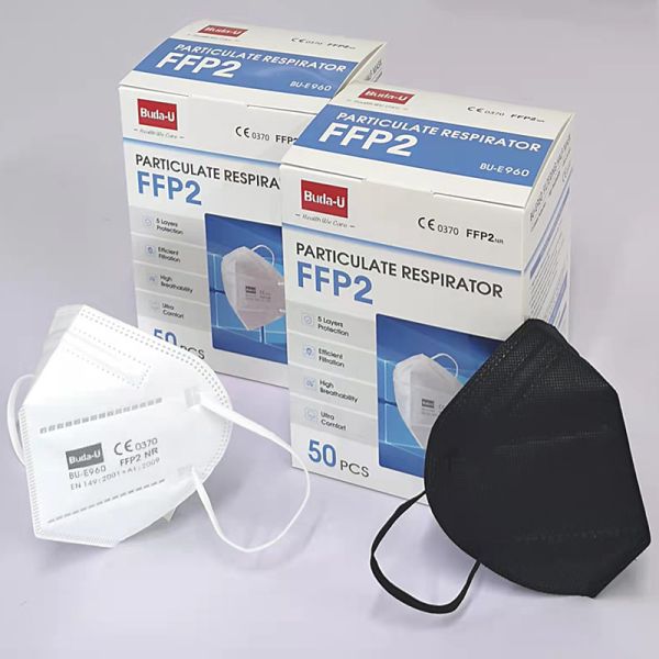 FFP2 Face Mask Respirator In French , Spanish , German Packing , CE 0370 , FFP2 Protective Mask , Black White