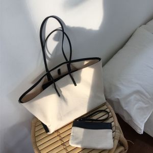 Cotton Cosmetic Shoulder Zip Beach 50cm Handle Canvas Bag