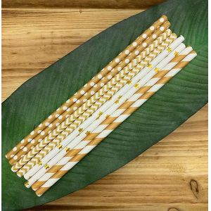 No Plastic Party Drinking Bendable Gold Striped Paper Straws