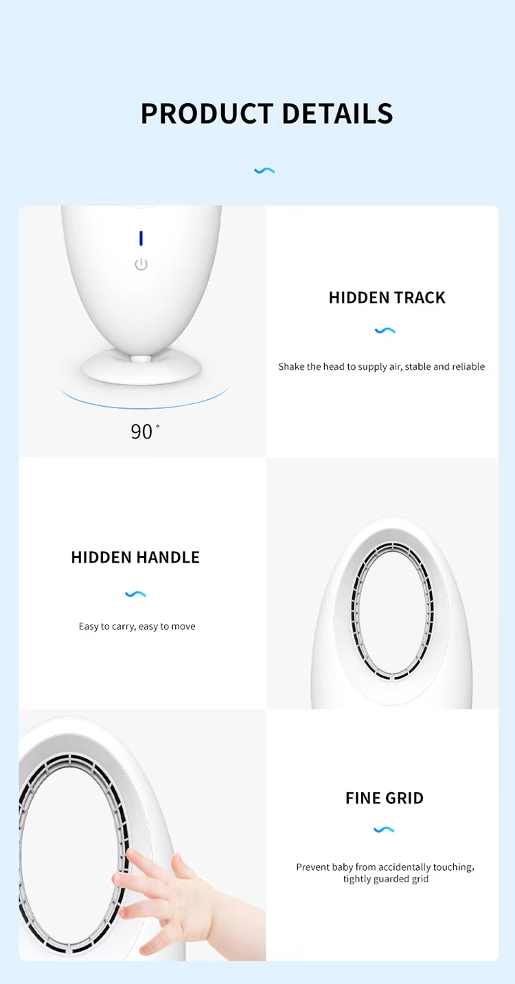 English Operating Language Portable and Rechargeable USB Bladeless Desk Fan for Garage