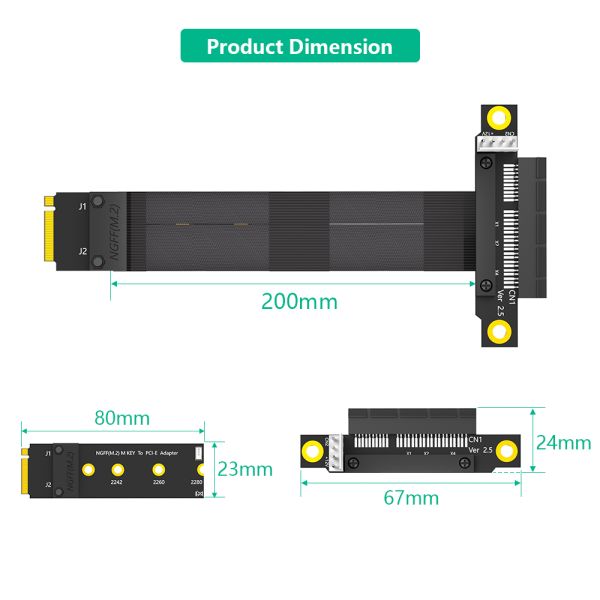 M.2 NGFF to PCIe 3.0 X4 Extension Cable 20cm Black
