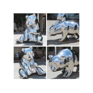Contemporary Mirror Stainless Steel Bear Sculpture 55cm Height