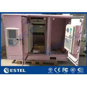 IP55 Triple Bay Racking Outdoor Telecom Enclosure / Pink Color Three Doors Air