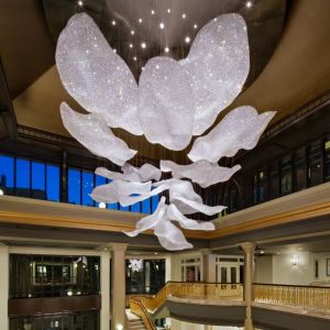 Contemporary Crystal Customized Design Lotus Flower Large Chandelier Pendant