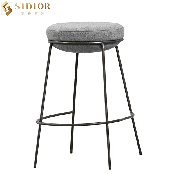 Buy Metal Legs Contemporary Bar Chairs Modern Grey Fabric Bar Stools H65cm at wholesale prices