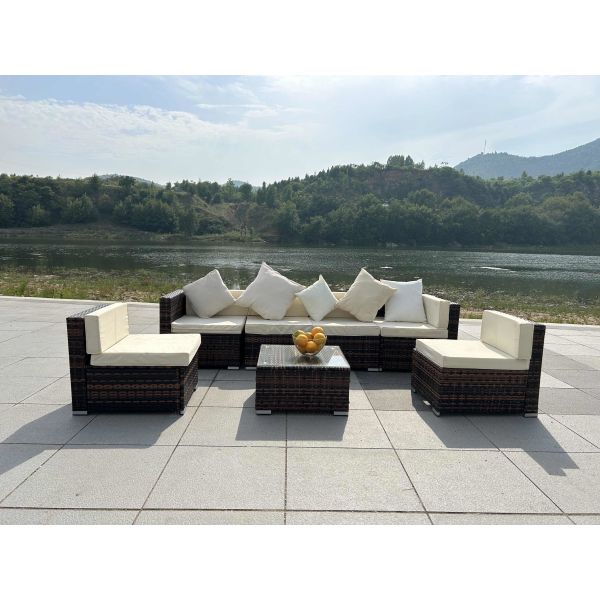 Outdoor Indoor PE Rattan Sofa With Side Sofa , Middle Sofa , Ottoman , Coffee Table Rattan chair furniture set