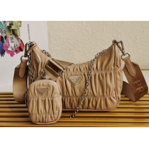 Apricot Wrinkle Sheepskin Underarm Shoulder Bag Dumpling Shape