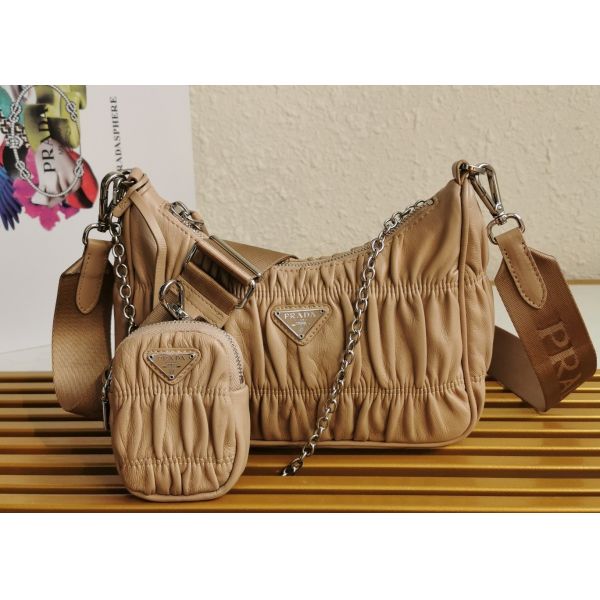 Buy Apricot Wrinkle Sheepskin Underarm Shoulder Bag Dumpling Shape at wholesale prices