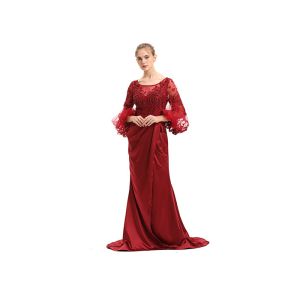 Quality Ruched Red Ladies Evening Dresses , Balloon Long Sleeve Wedding Gown for sale