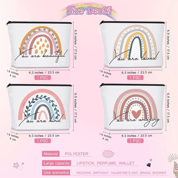 Buy Rainbow Cosmetic Bag 4 Pieces Inspirational Quotes Canvas Cosmetic Bags at wholesale prices