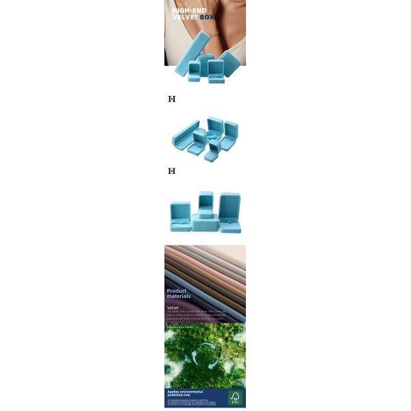 premium velvet square sky blue velvet jewelry box for bracelet Necklace ring packaging