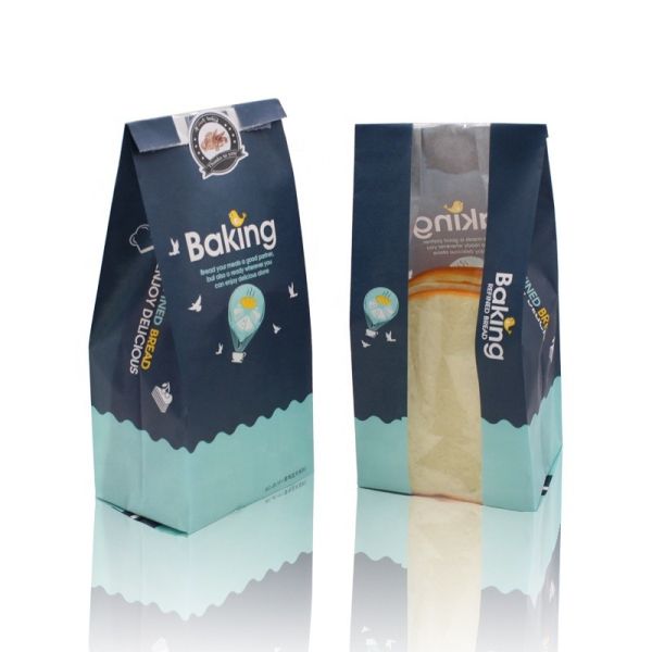 Custom Logo Printing Food Delivery Takeaway Stand Up Paper Bags With Clear