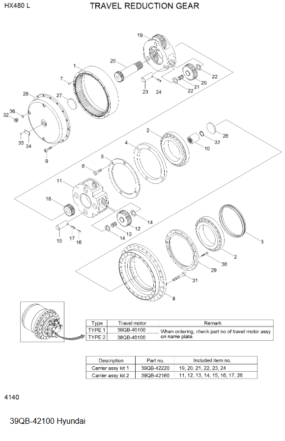 39qb-42100 39qb-40101 Travel Reduction Gear Final Drive Travel Gearbox For Hyundai R480-9 R485vs R480lc-9 R520lc-9 R500lc-7 Excavator Parts Aftermarke