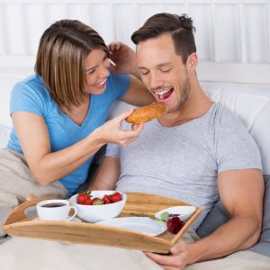 extra large bamboo wood bed serving tray with oval handle