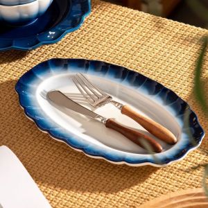 2024 Floral Ceramic Dining Plate Set Tableware Porcelain Blue Stoneware