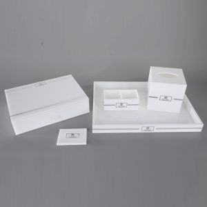White acrylic with stainless stick tea box can hotel supply