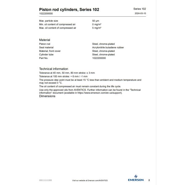 Steel Aventics Pneumatic Piston Rod Cylinder Series 102 Double Acting Single Acting
