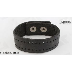 2.1cm Width Black PU Leather Bracelet With Snap Buttons / Punching Holes