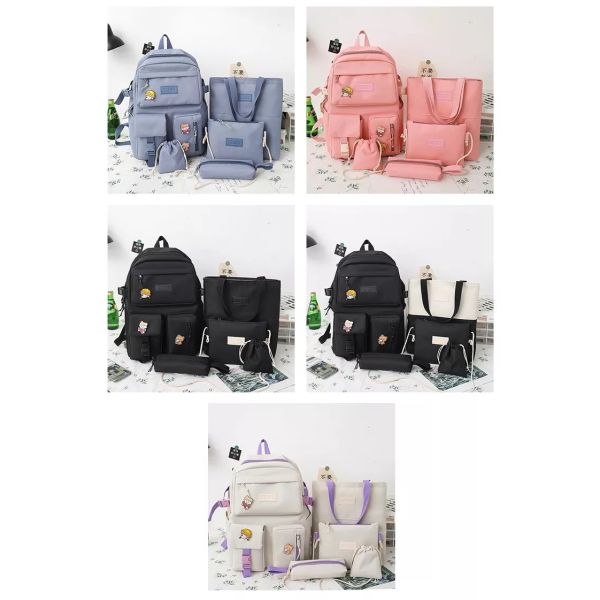 Girls School Bag Set Canvas 5 Piece Backpack Set Sling Pencil Bag ODM