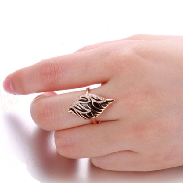 18K Rose Gold Black Onyx Diamonds Ring Pendant Earrings Jewelry Set (GDSET002)