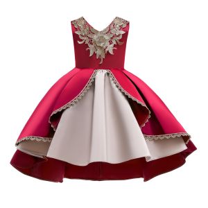 China 2021 New V-Neck Flower Girl Dress Champagne Lace Princess Dress Vestidos De Ropa Niña Sleeveless Christmas Dress Red/Blu on sale