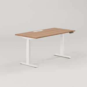 Small Office Coffee Standing Desk with Dual Motor Brown Wood Multifunctional