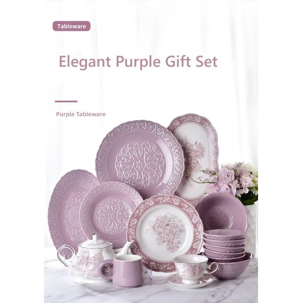 Customizable Vintage Purple Ceramic Design Espresso Mug Tea Cup Saucer Set Ceramic Coffee Mug