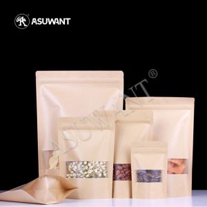Durable Kraft Paper Stand Up Zipper Bag Gravure Printing With See Through Window
