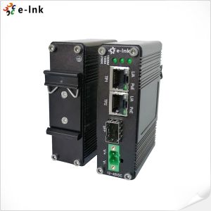 China Mini Industrial Ethernet Fiber Media Converter 1 Port 100/1000X SFP To 2 Port 10/100/1000T 30W on sale