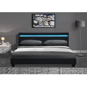 Luxury Upholstered Faux Leather Queen Size Bed With Led Light EN1725 BSCI