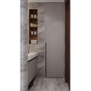 Handleless Stainless Steel Bathroom Cabinet With LED Mirror And Rock Slab