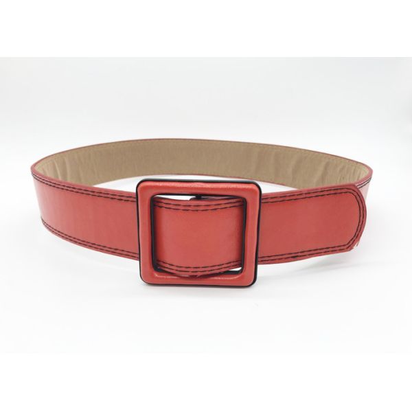 Square Corvered Buckle 1 7/8" Adjustable Leather Leisure Belt