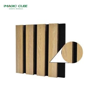 Contemporary Wooden Slats Wall Panel with Soundproofing Polyester Veneer