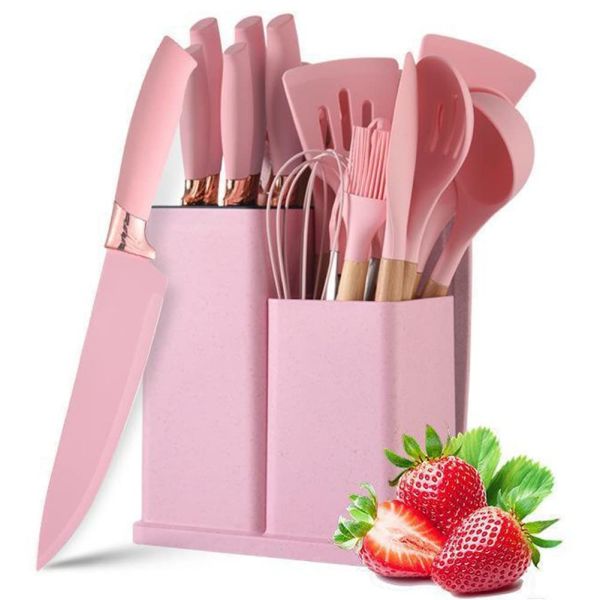 Buy 19pcs Non-Stick Silicone Cooking Kitchen Utensils Spatula Set With Holder, Wooden Handle Silicone Kitchen Gadgets at wholesale prices