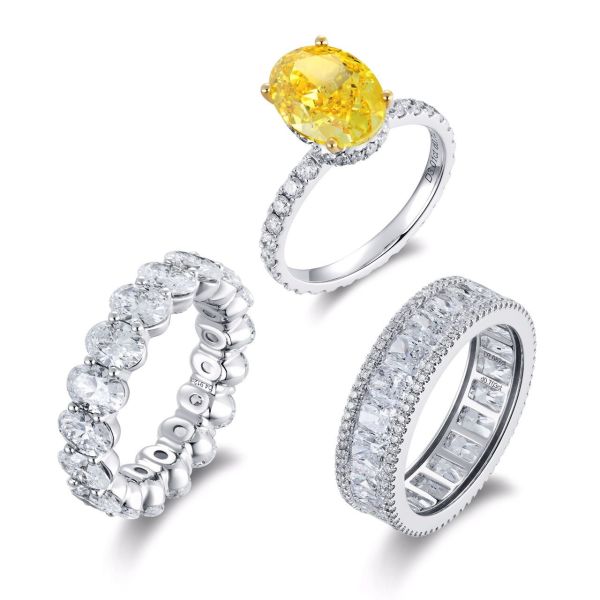 OEM Lab Grown Diamond Rings Fancy Vivid Yellow Lab Created Colored Oval Diamond