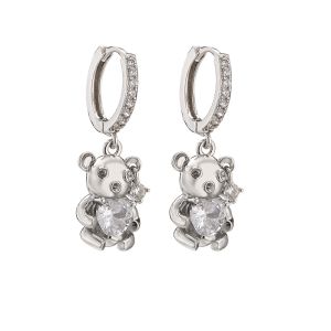 China Bear Sterling Silver Crystal Jewelry Hoop Silver Zircon Earrings LovelyLittle on sale