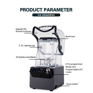 Commercial Smoothie Blender 65DB Low Noise Ice Crushing Kitchen Slushie Blender