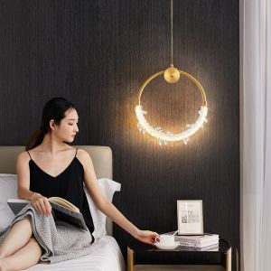 Nordic Circular Bedroom Bedside Chandelier Modern Simple Creative Crystal