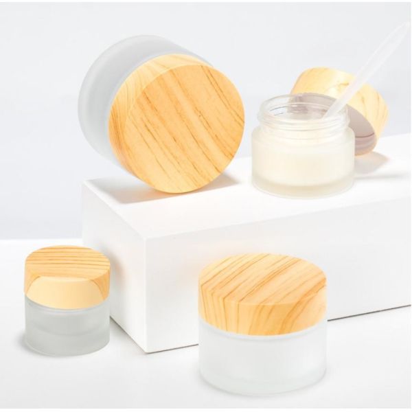 Glass lotion bottles with bamboo design matte glass 30g 50g 100g