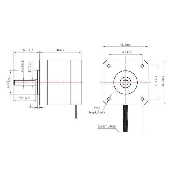 Stepping Motor 1.5Amp 500mN.m 42×42×40mm NEMA 17 With ISO CE