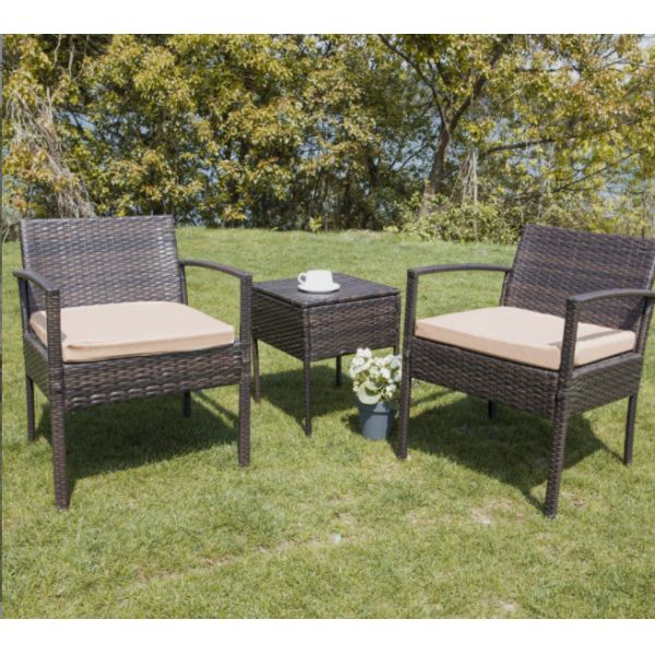 Patio Outdoor Dining Table Rattan Table Tempered Glass Tabletop Porch Conversation