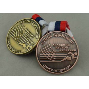 Zinc Alloy Russia Running Medal , Antique Copper Plating Ribbon Medals