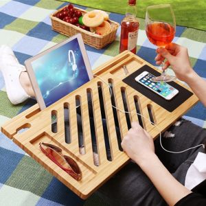 Sustainable Portable Bamboo Laptop Desk Tray Stand Single Tier